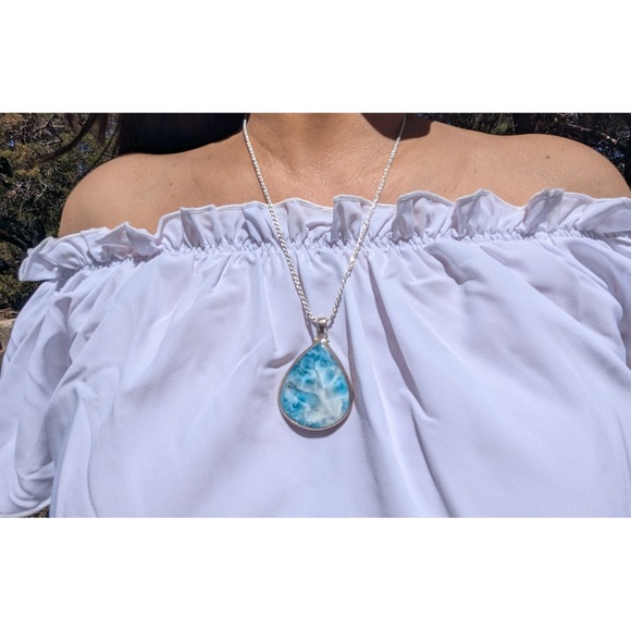Women's Larimar Pendant Necklace Rope Chain Style Handmade Fine‎ Jewelry *** - Picture 8 of 11